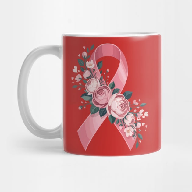 Pink Ribbon with Flowers – Breast Cancer Awareness Design by ism's Store